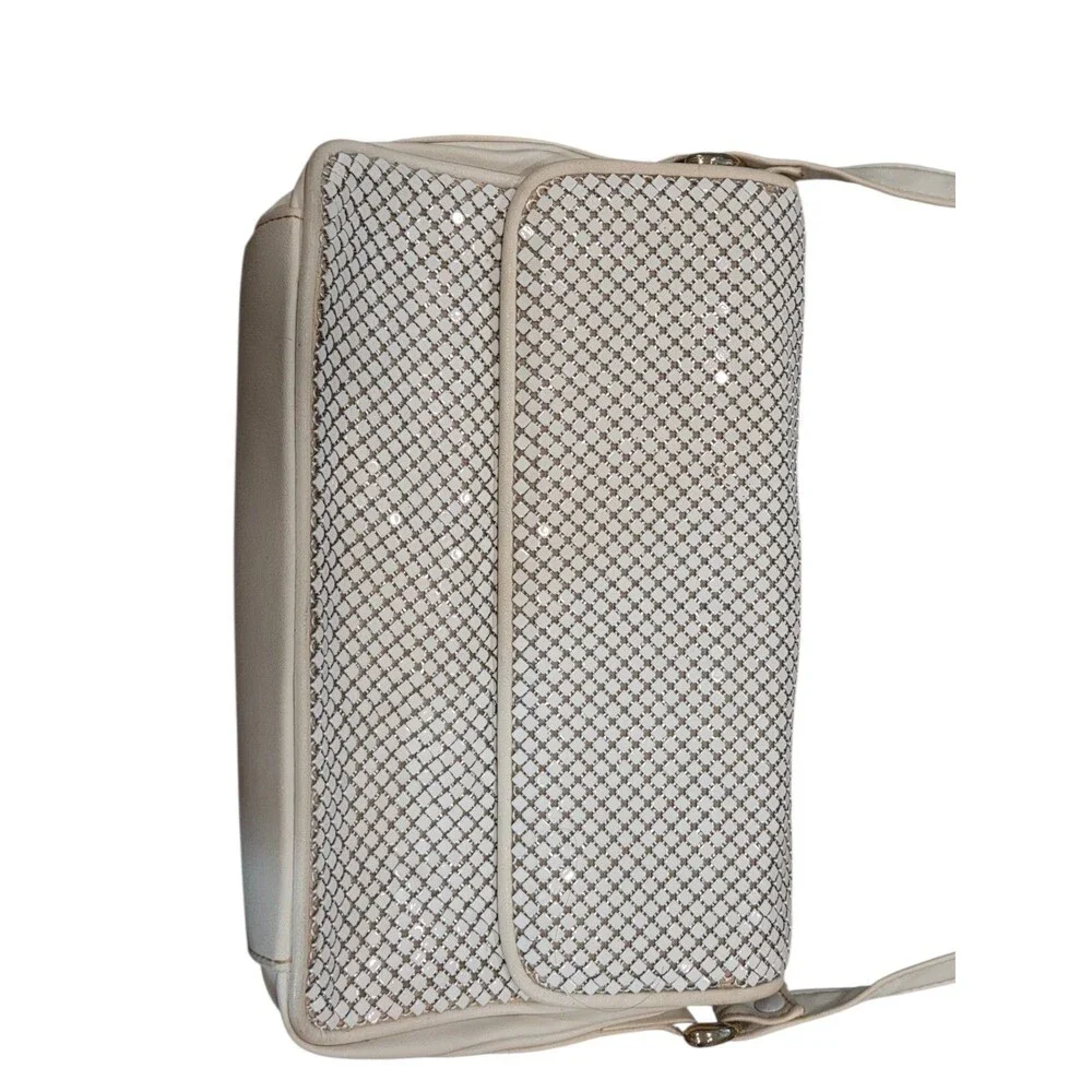 Vintage 70s Whiting & Davis White Enamel Metal Mesh Crossbody Shoulder Bag Purse